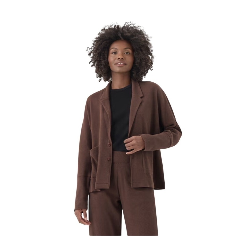Pact Airplane Relaxed Blazer Cardigan Size L Chocolate Brown Organic Cotton Soft